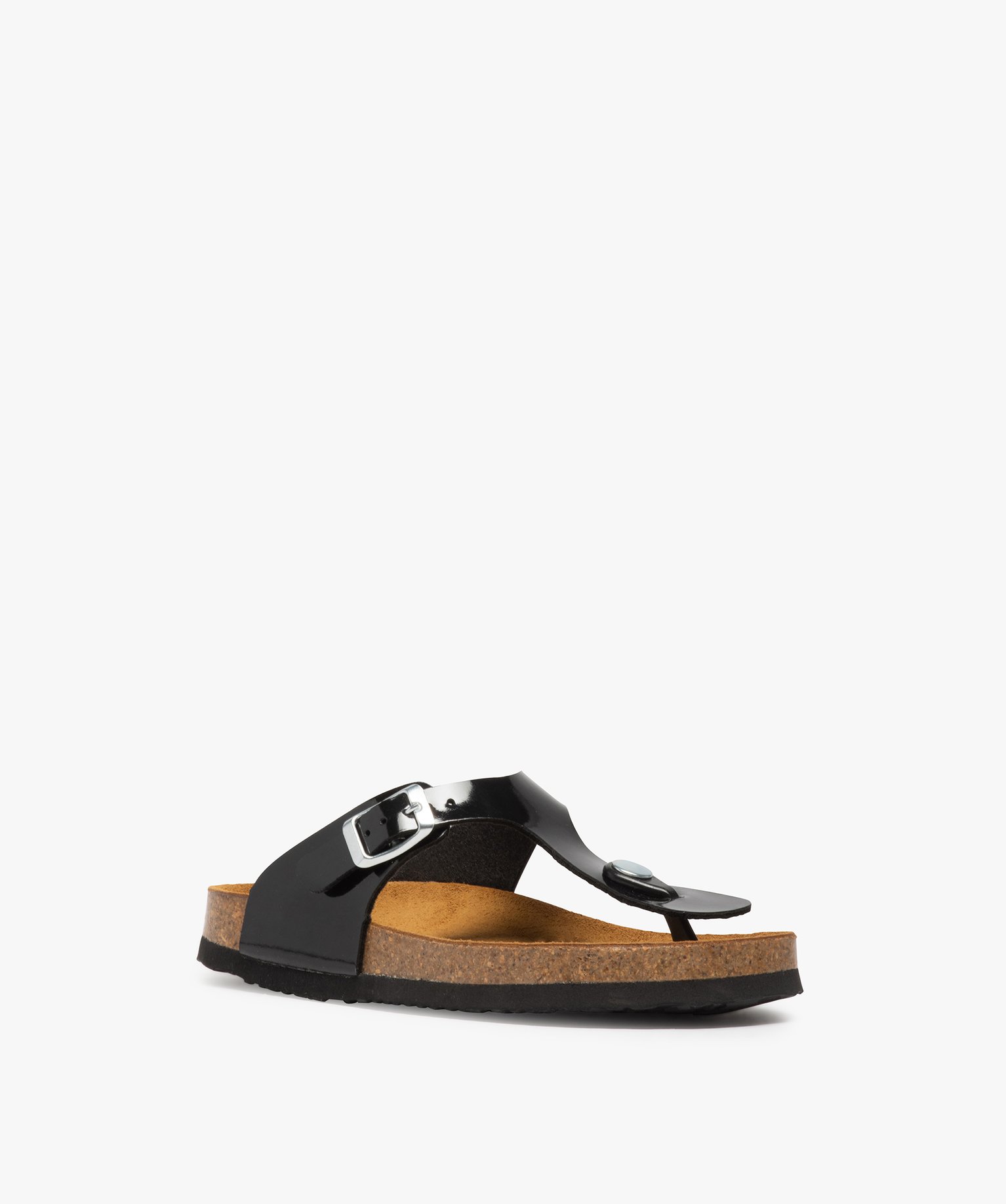 Sandales fille à entre-doigts et large bride en T ajustable noir | GEMO