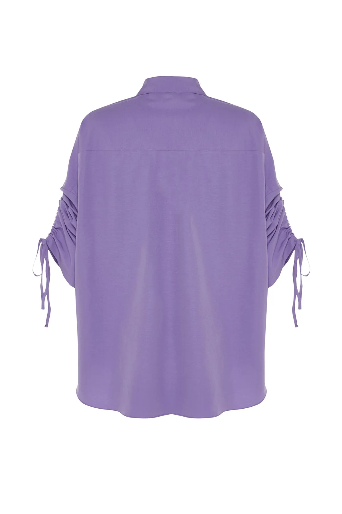 Trendyol Modest  Lila Ärmel Verstellbarer Kordelzug Detailliert Gewebtes Baumwollhemd TCTSS23TG00011