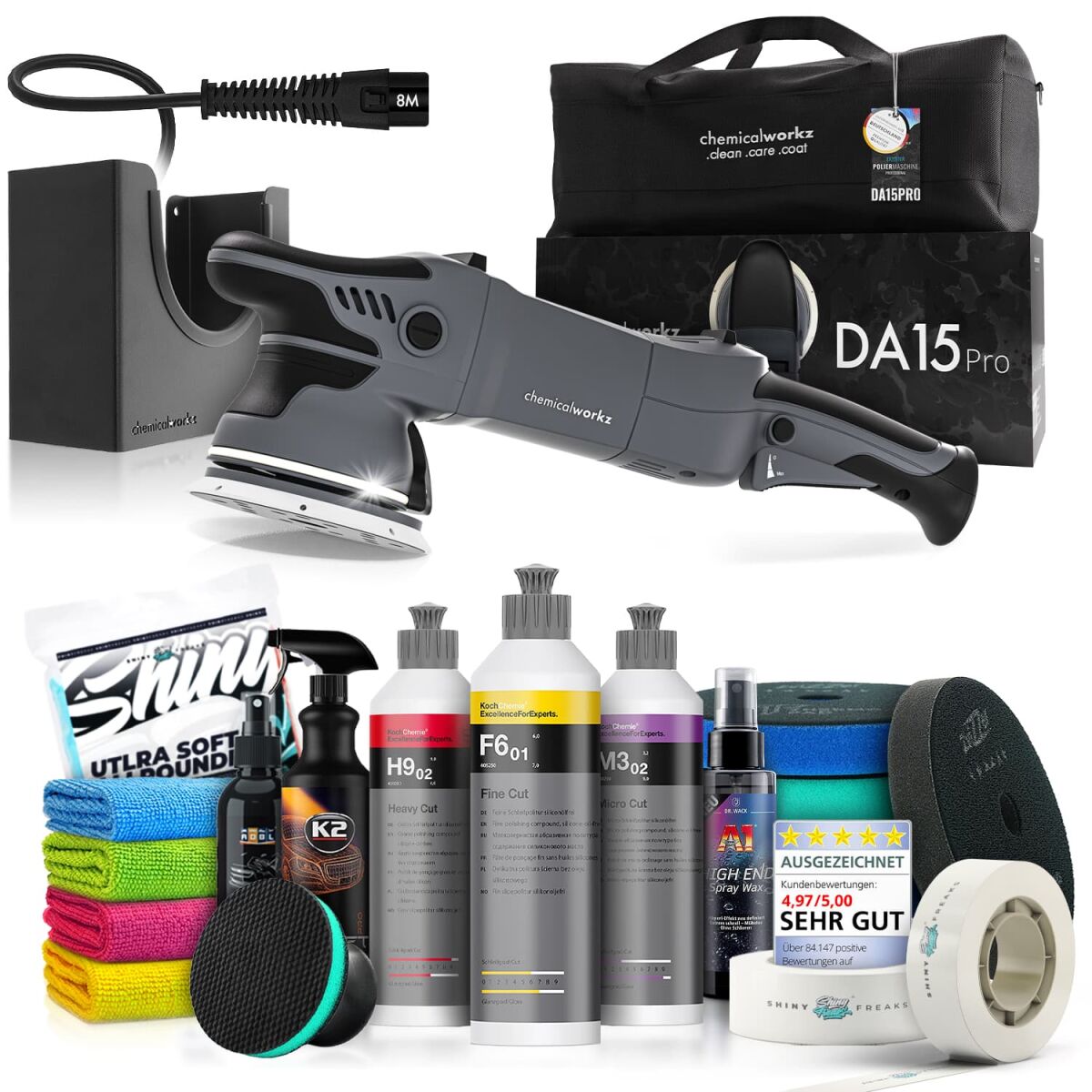 chemicalworkz DA15 Pro Poliermaschinen Set mit Koch Chemie Polituren & Zubehör