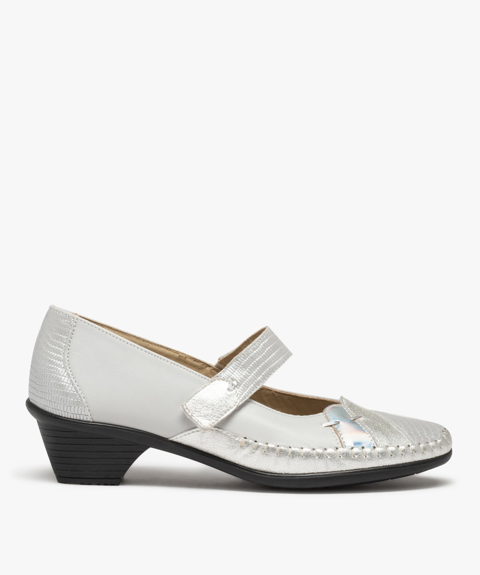 Escarpins confort femme en cuir détails brillants gris clair | GEMO