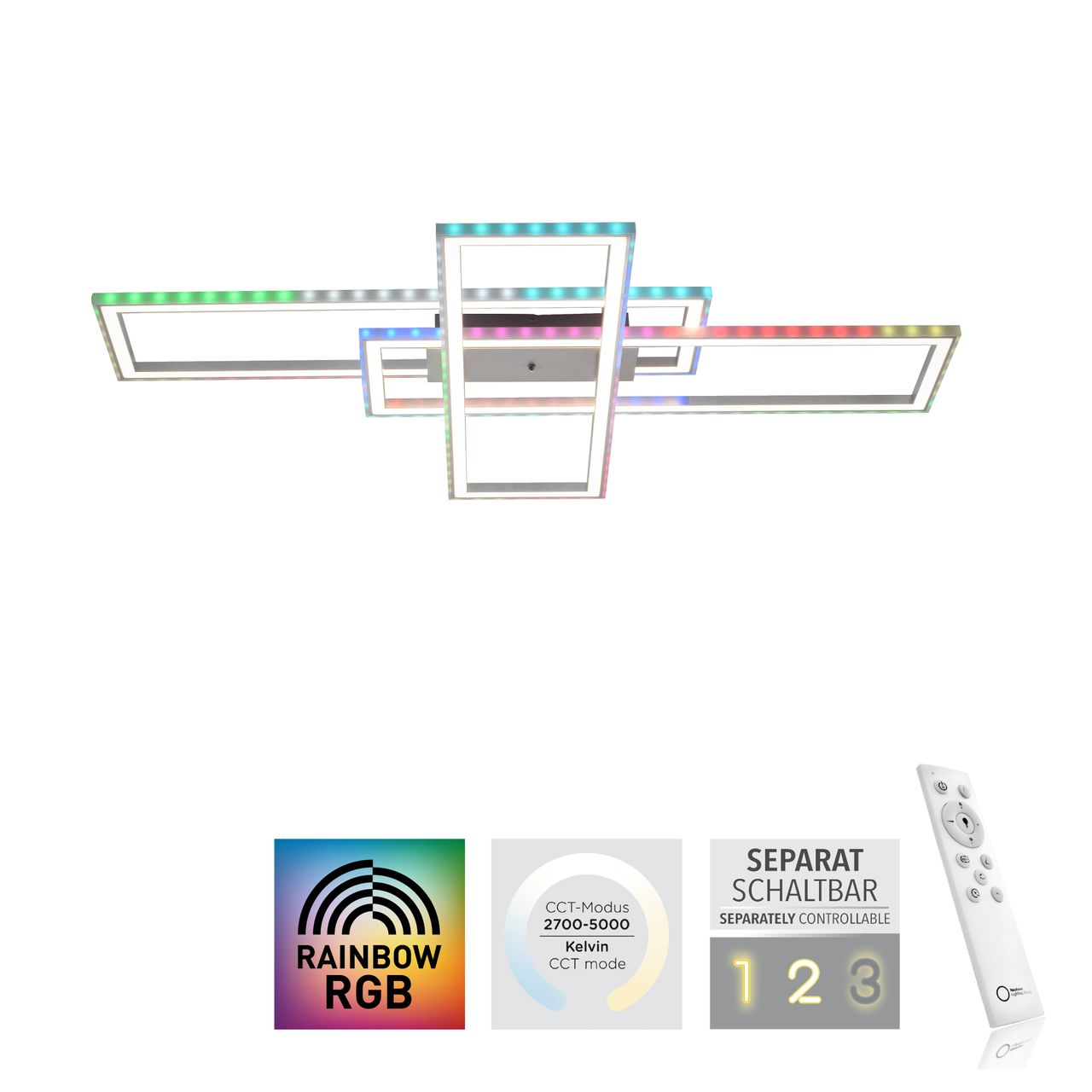 JUST LIGHT LeuchtenDirekt LED Deckenleuchte FELIX60, Downlight: CCT, Sidlight: RGB, dimmbar, IR-Fernbedienung, IP20