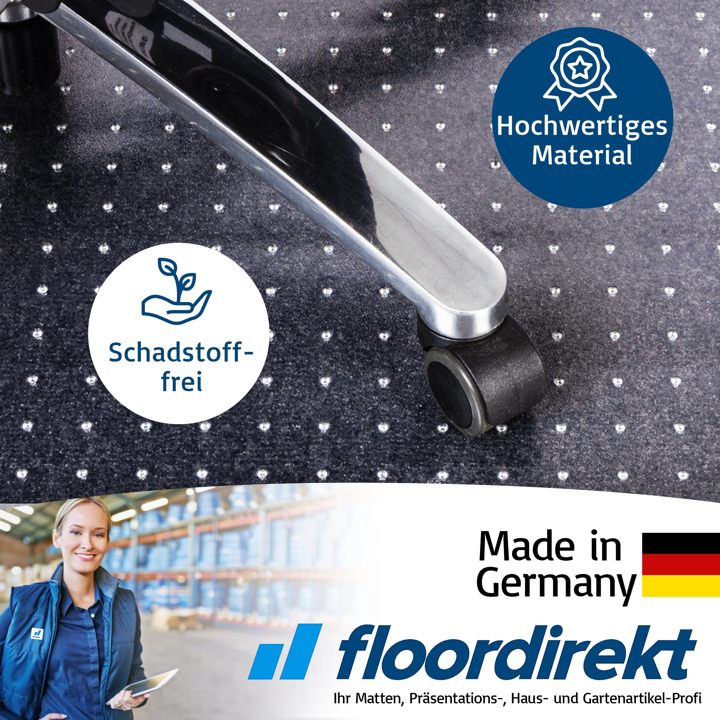 Floordirekt Bodenmatte Neo, Erhältlich in vielen Größen & Varianten, Bodenschutzmatte, Vinyl, für Teppichböden, mit Noppen