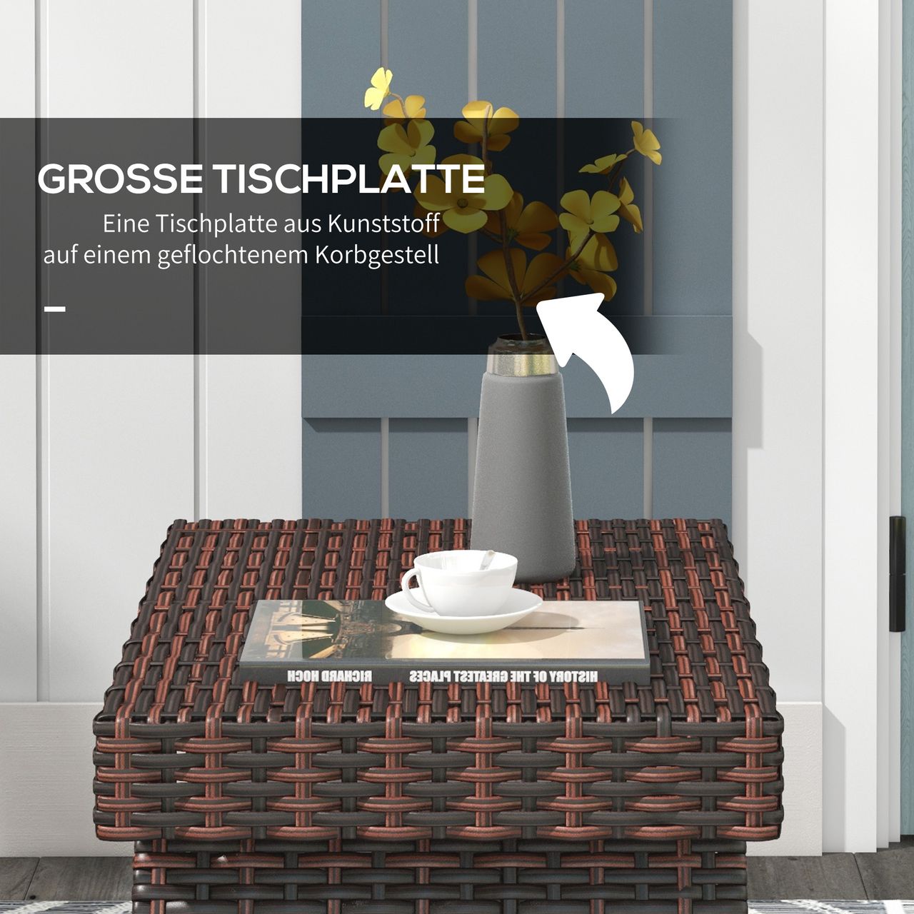Outsunny Rattan Beistelltisch Gartentisch Klapptisch wetterfester Campingtisch