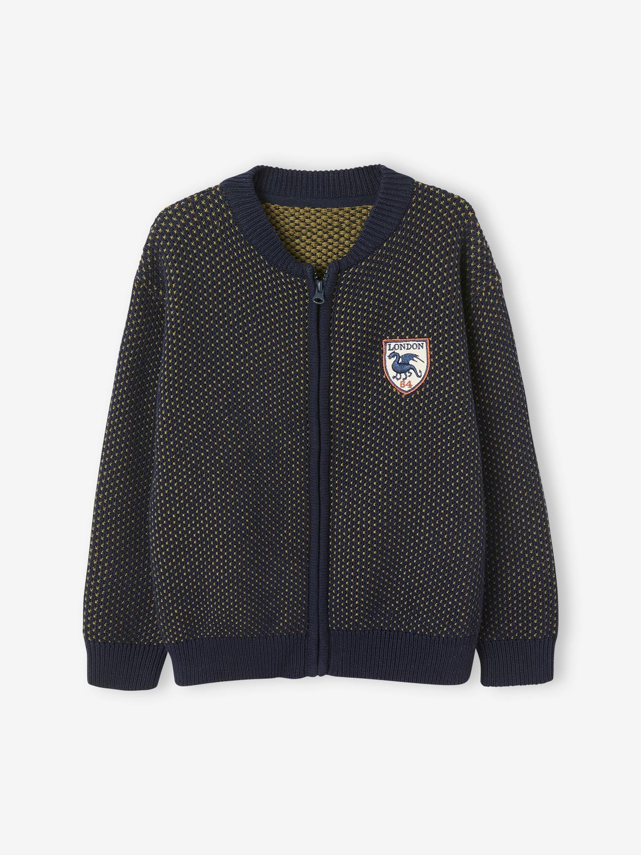 Gilet zippé en maille fantaisie garçon kaki
