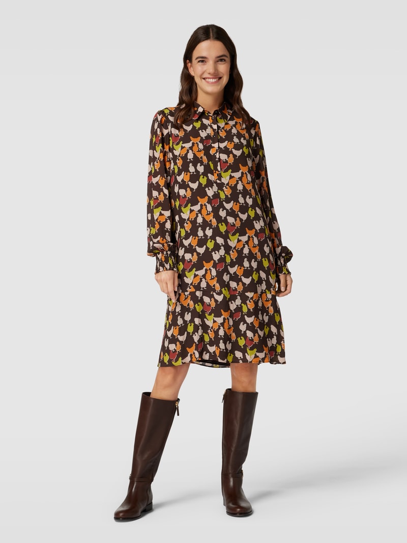 Hemdblusenkleid mit Allover-Muster in schokobraun