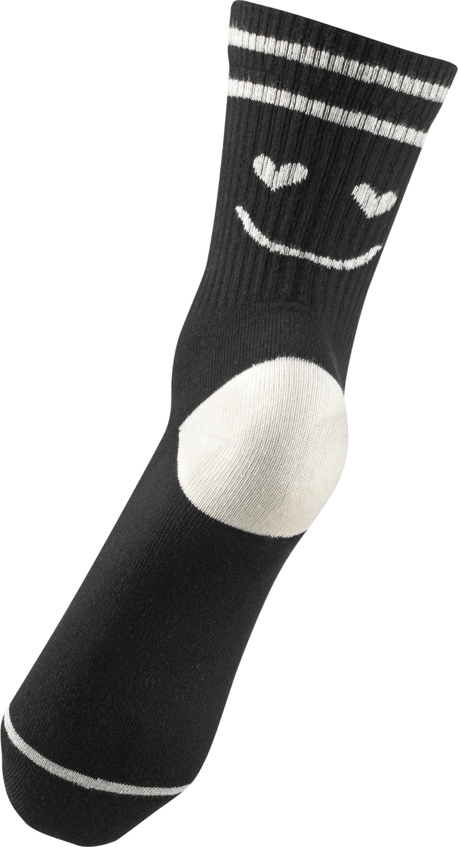 Crew Socken mit Smiley-Motiv schwarz Gr. 39-42, 1 St