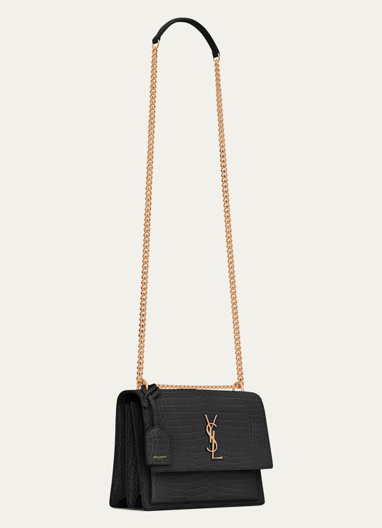 Sac bandoulière Saint Laurent Sunset moyen en cuir de veau à l'aspect croco