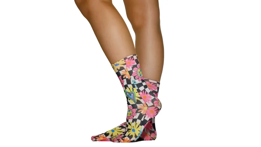 wigglesteps Damen Socken FLOWER CHESS Rose