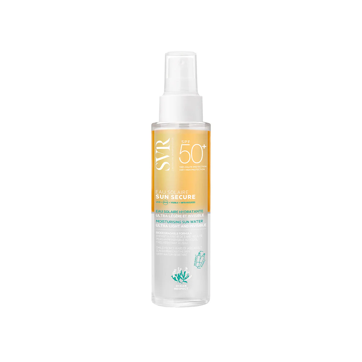 Sun Secure Eau Solaire SPF50+ - Spray solar corporal de alta protección.