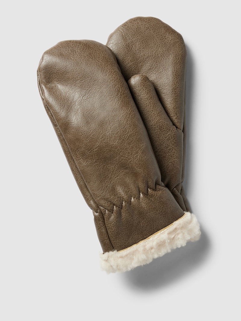 Fäustlinge in Leder-Optik in taupe