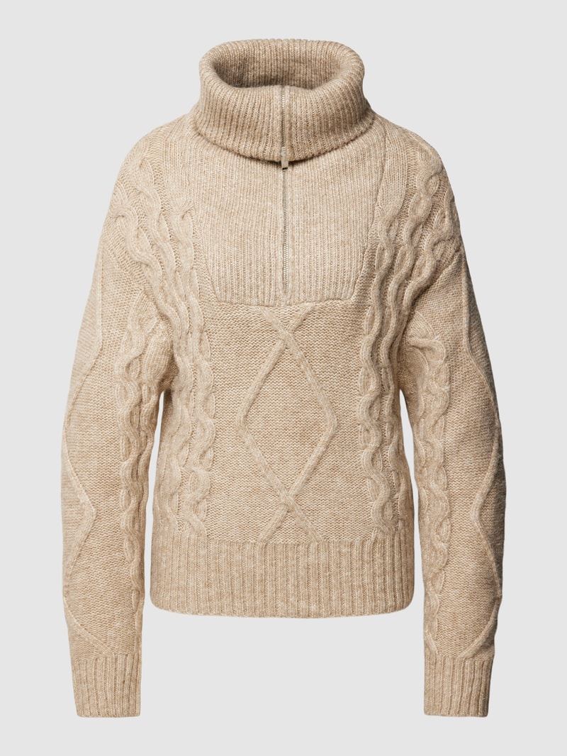 Strickpullover mit Troyer-Kragen in beige