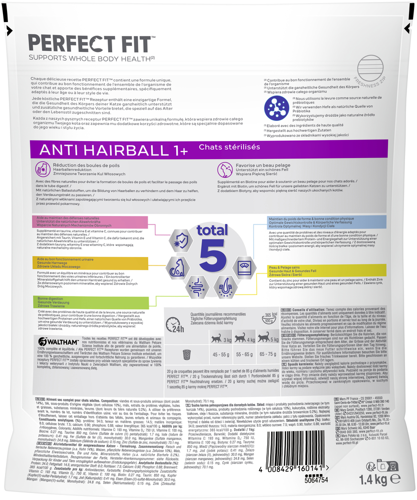 PERFECT FIT Trockenfutter PERFECT FIT Anti-Hairball 1+ mit Huhn 1,4 kg