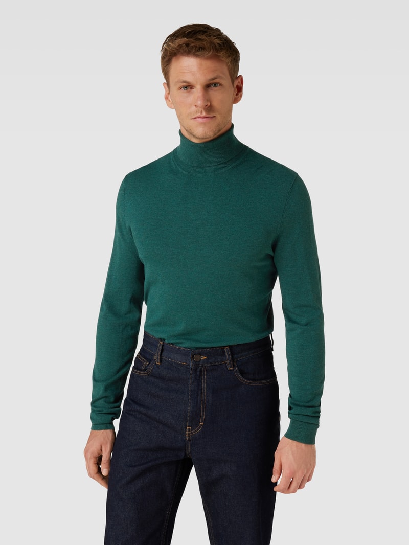 Strickpullover mit Rollkragen in dunkelgrün meliert