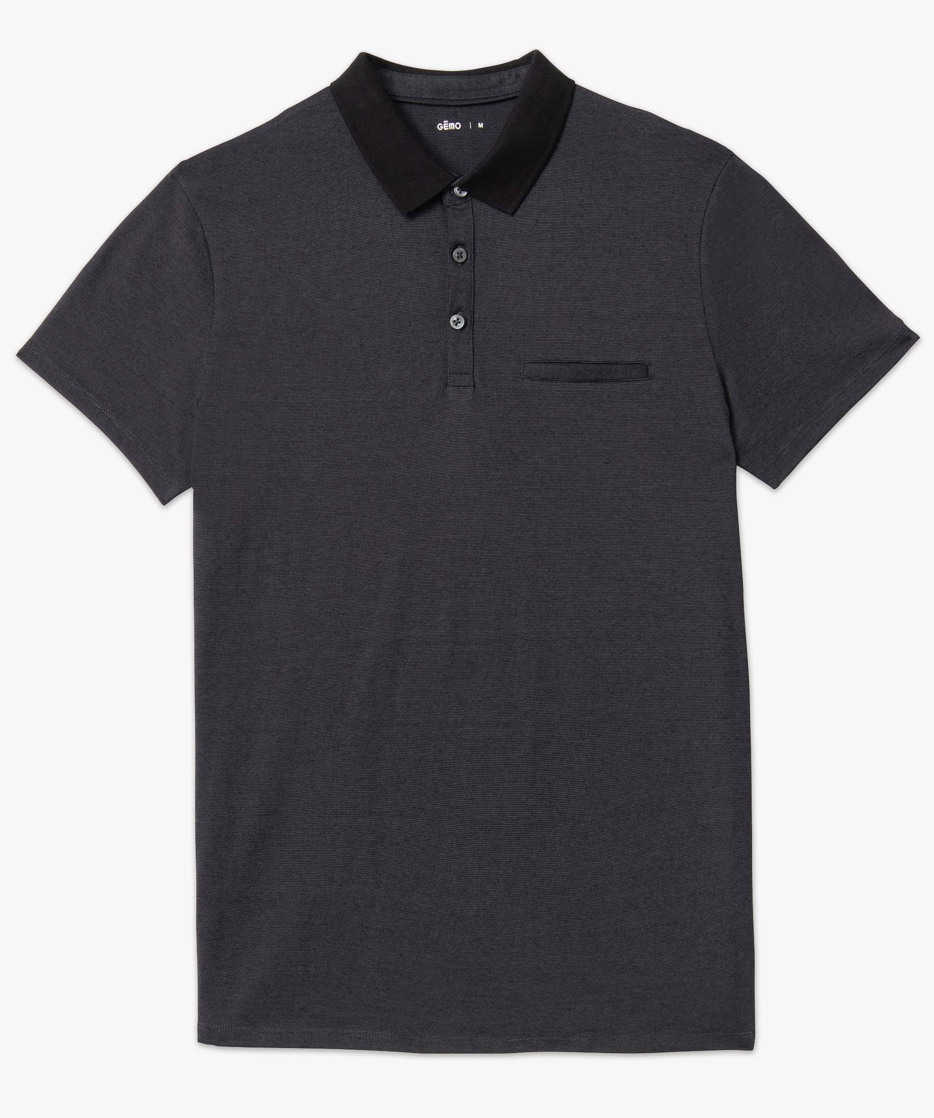 Polo homme à fines rayures et manches courtes noir | GEMO