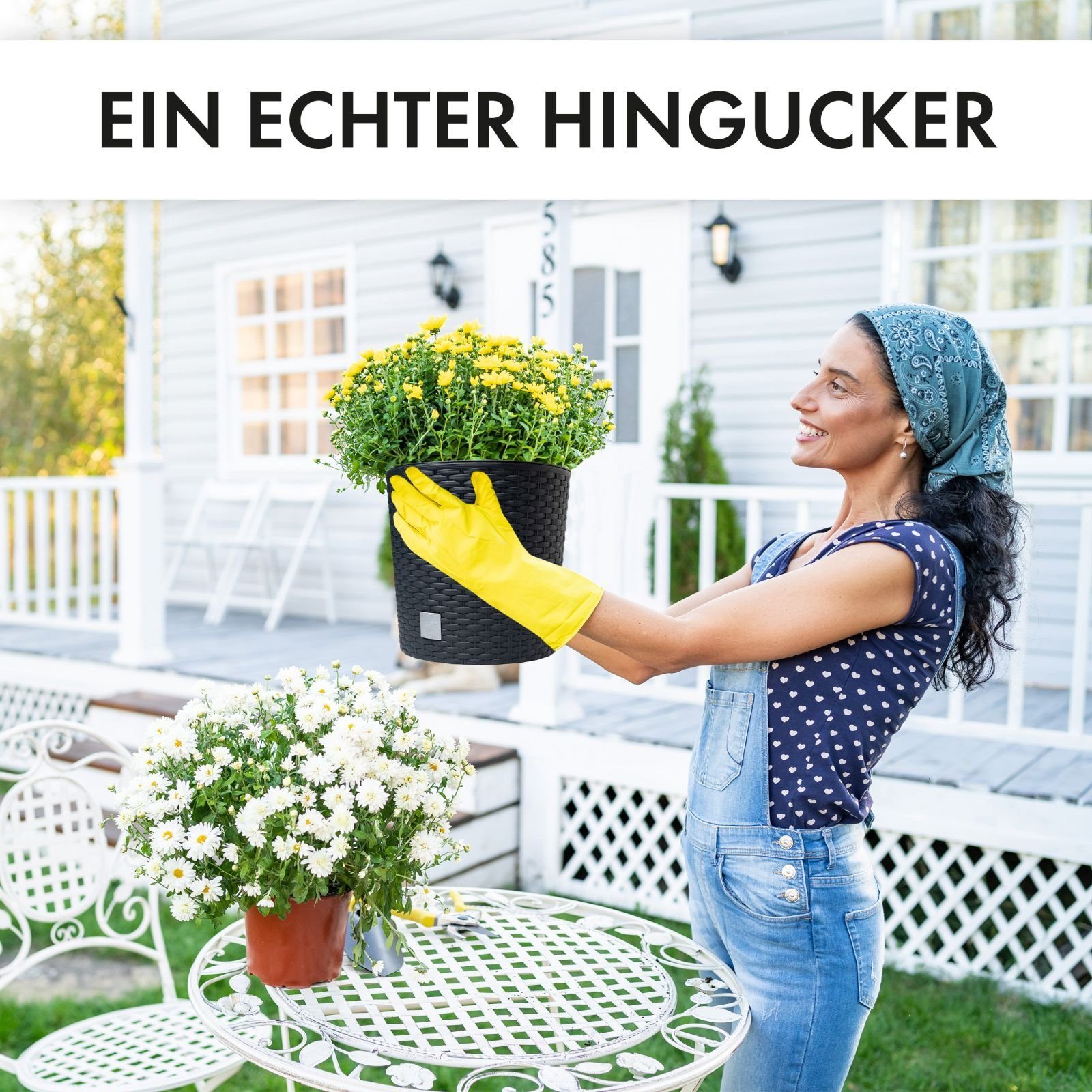 astor24 Blumentopf 2x Blumentopf Rattan Blumenkübel Pflanzentopf (Blumentopf Garten Balkon Blumen Topf Kräutertopf, 2 Blumentöpfe), Durchmesser 20 cm - 2 Blumentöpfe - hochwertig verarbeitet - mit Wasserüberlauf - fertig montiert