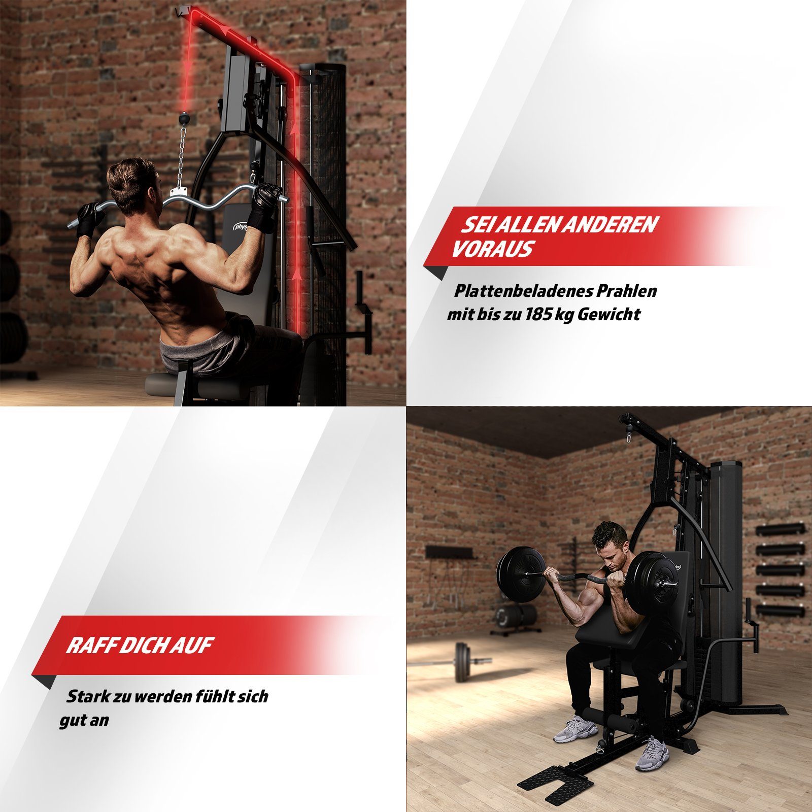 Physionics Kraftstation - Hantelscheiben 66 kg, Verstellbar, Latzug, Beincurl, (1-tlg)