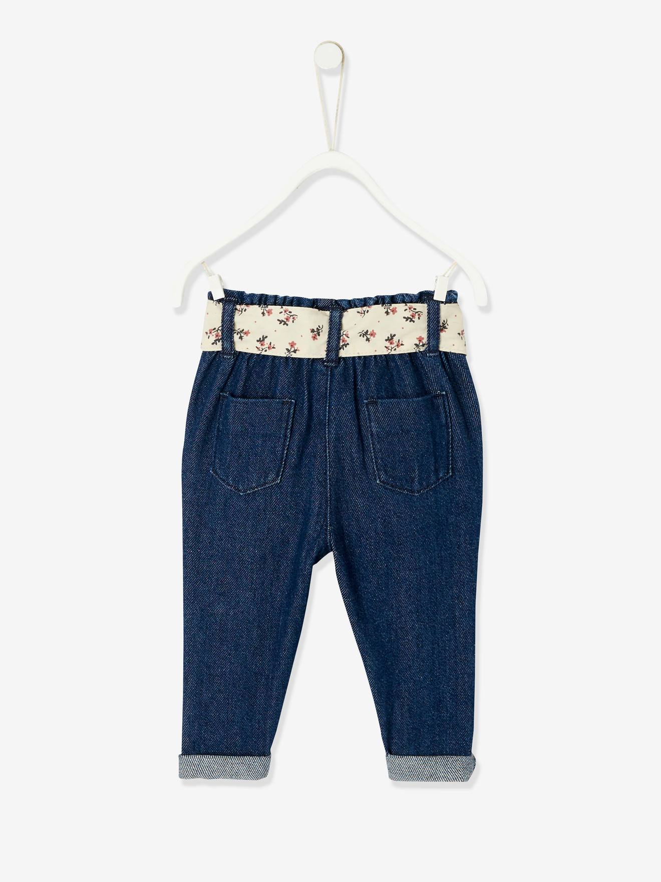 Jean avec ceinture en tissu bébé denim brut
