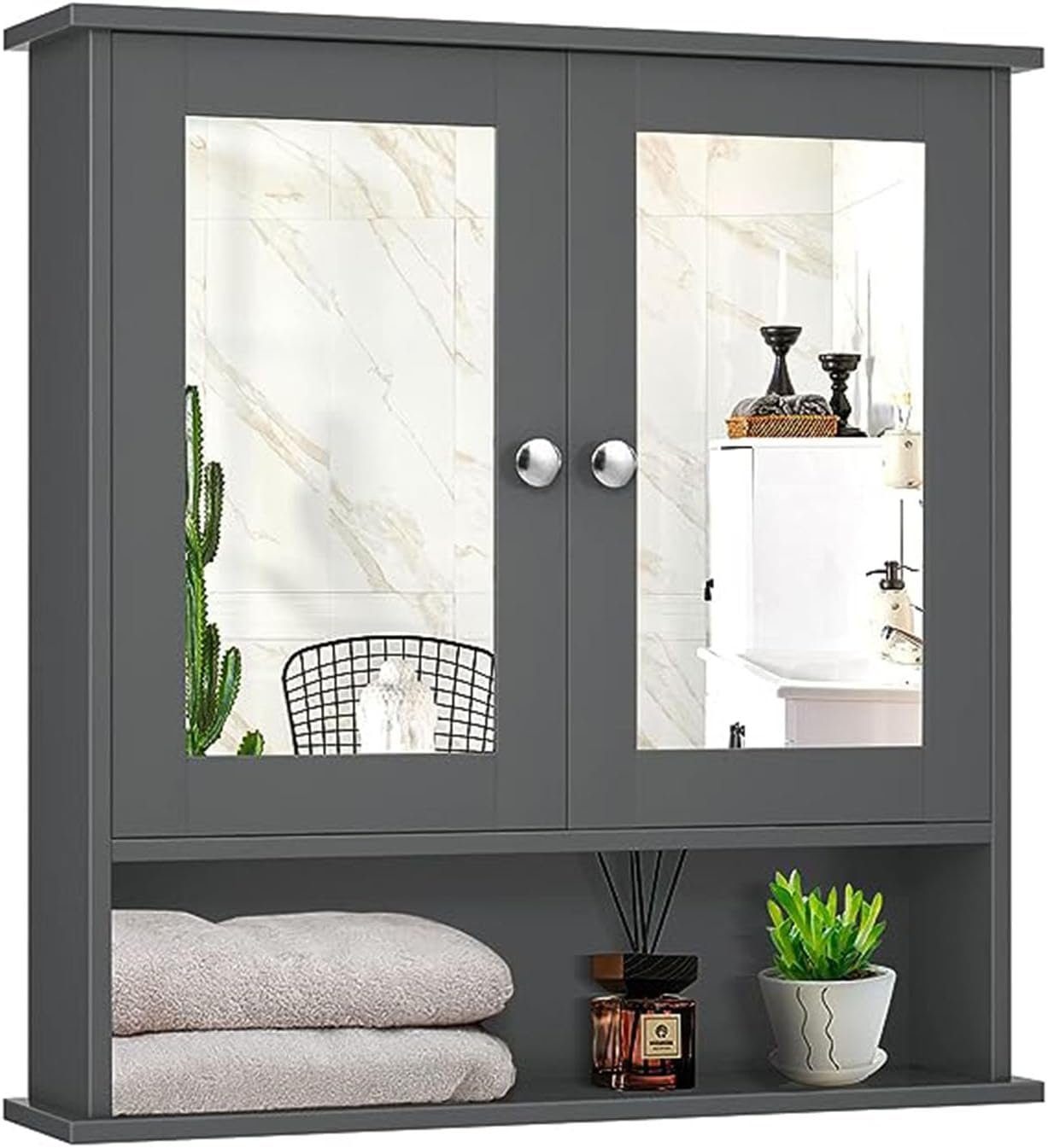 KOMFOTTEU Spiegelschrank Badezimmerspiegelschrank Wandschrank hängend, 56 x 13 x 58 cm