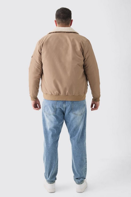 Plus Nylon Fliegerjacke mit Borg-Kragen