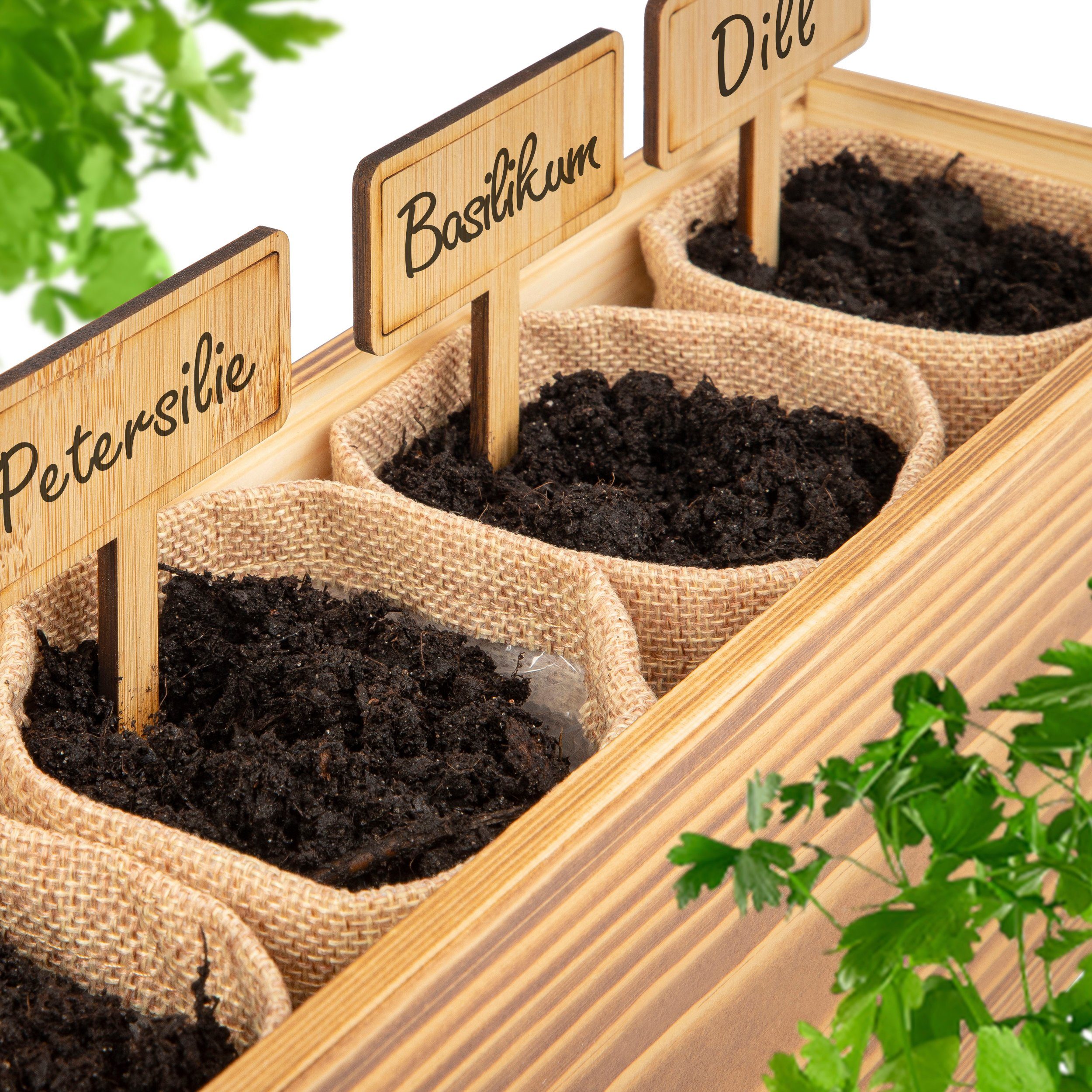 ONVAYA Anzucht- und Kräutererde Kräuter Anzuchtset mit Holzkiste, Indoor Mini-Kräutergarten, (1-St)