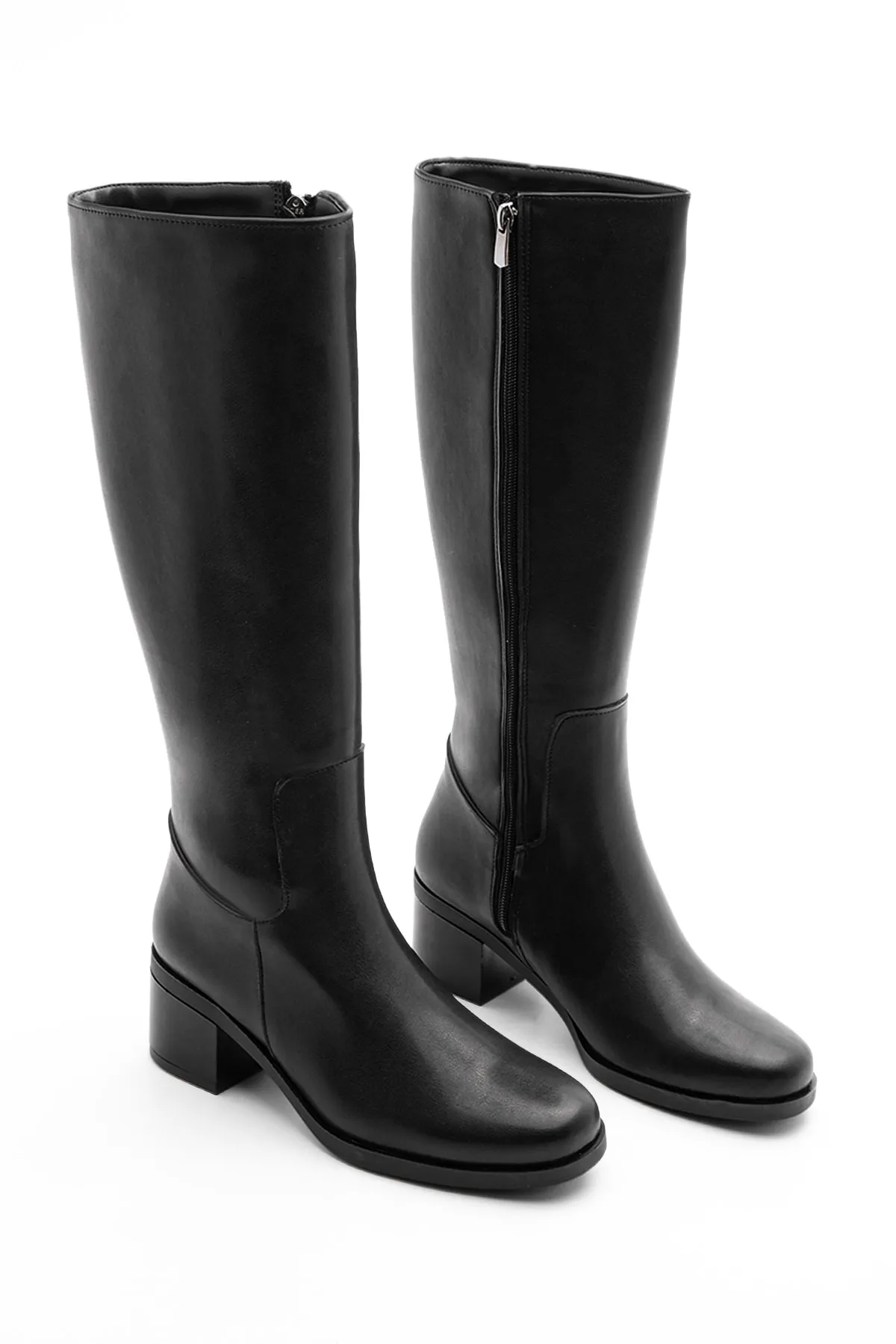 Marjin  Damen-Stiefel mit Absatz, unterhalb des Knies mit Reißverschluss, tägliche klassische Stiefel Yovar Schwarz