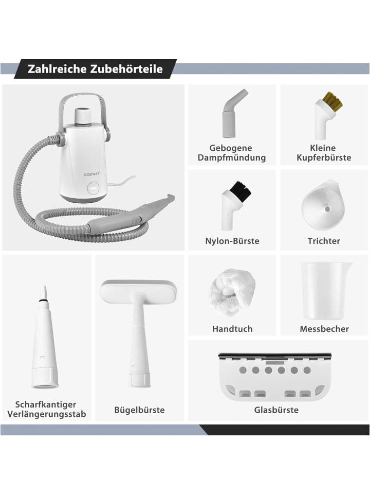 COSTWAY Dampfreiniger 1000W inkl. 10 Zubehör in Grau günstig kaufen 300 ml