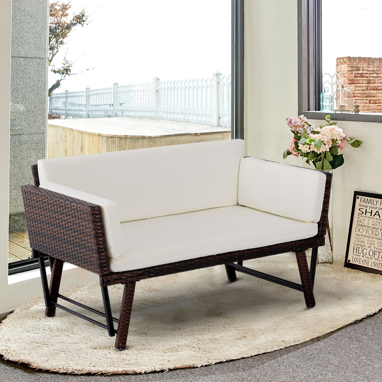 Outsunny Polyrattan Gartensofa 2 Sitzer Loungesofa Gartenliege klappbar Braun