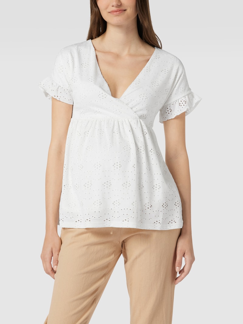 Umstands-Bluse mit floralen Lochstickereien in weiß
