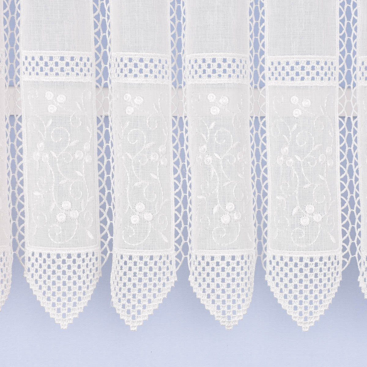Meterware Scheibengardine bestickt Meterware Leinenstruktur Voile Blumenranke n, SCHÖNER LEBEN., leicht perforiert, Polyester, pflegeleicht