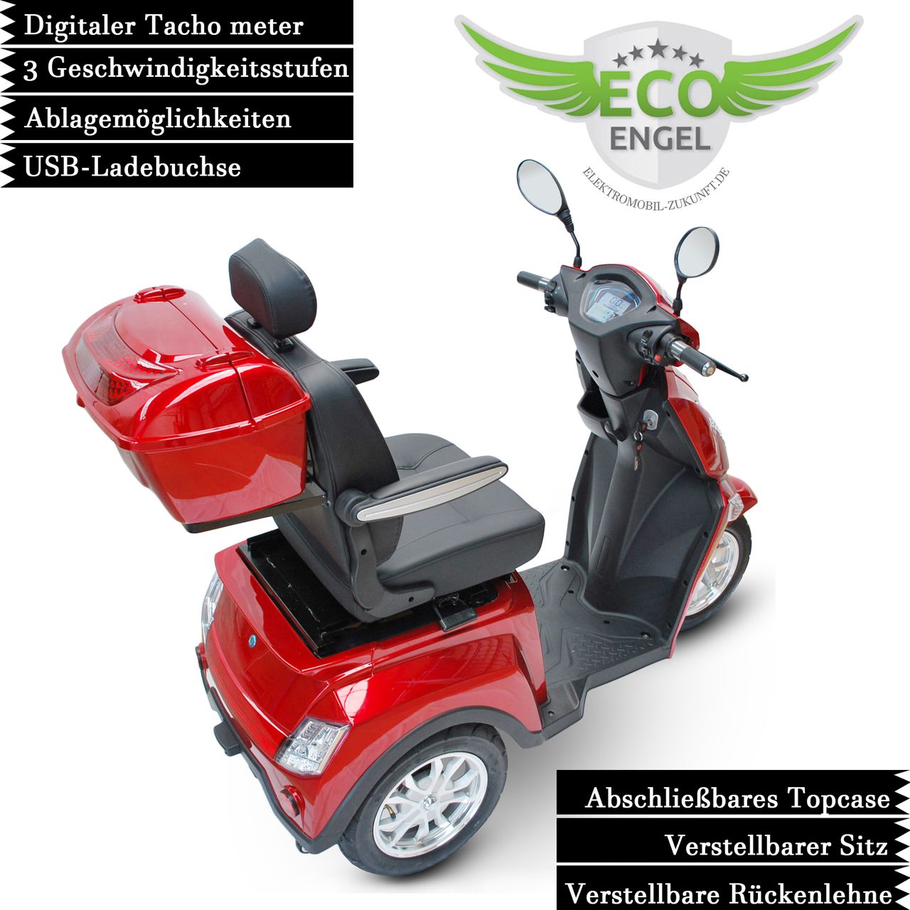 ECO ENGEL Senioren Roller ECO ENGEL 504 Rot, Blei Akku, 25 KM/H