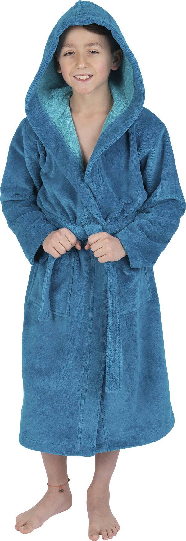 Wewo fashion Kinderbademantel 8514, Langform, Baumwoll-Mix, Kapuze, Gürtel, für Mädchen & Jungen