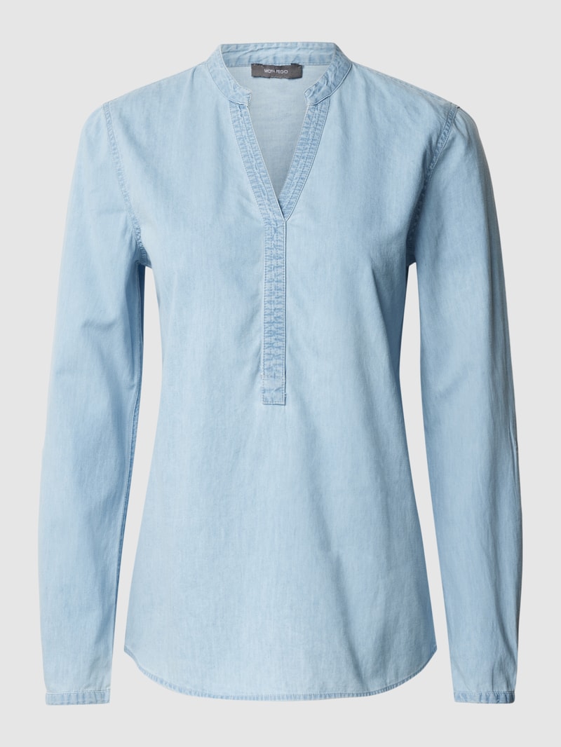 Jeansbluse mit Tunikakragen in hellblau