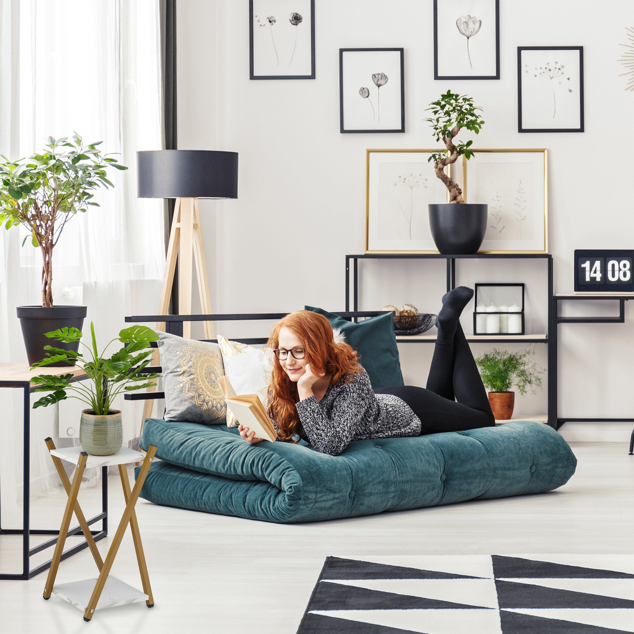 relaxdays Blumenhocker Blumenständer mit 2 Etagen Marmoroptik, Schwarz