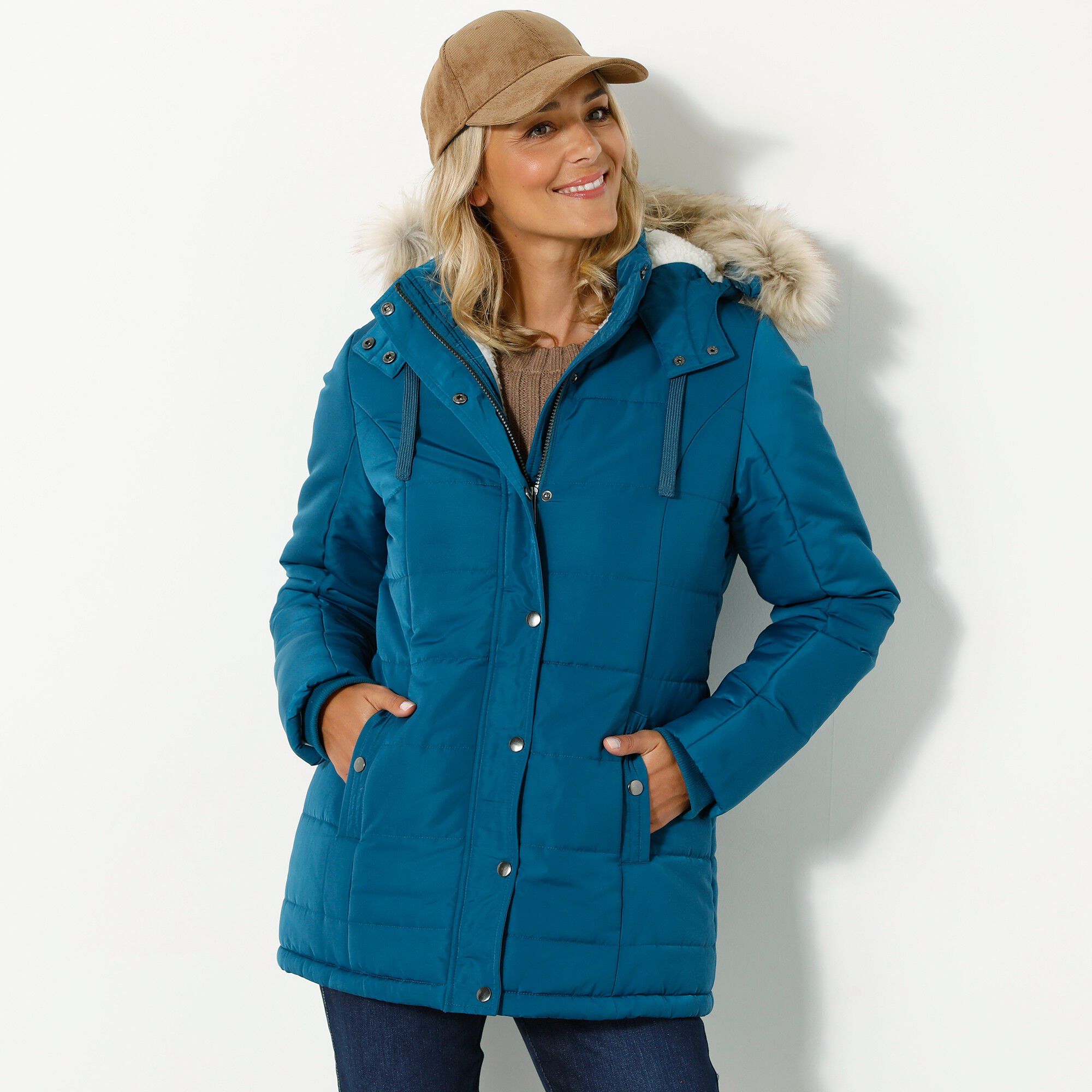 Doudoune à capuche imperméable, doublée maille peluche