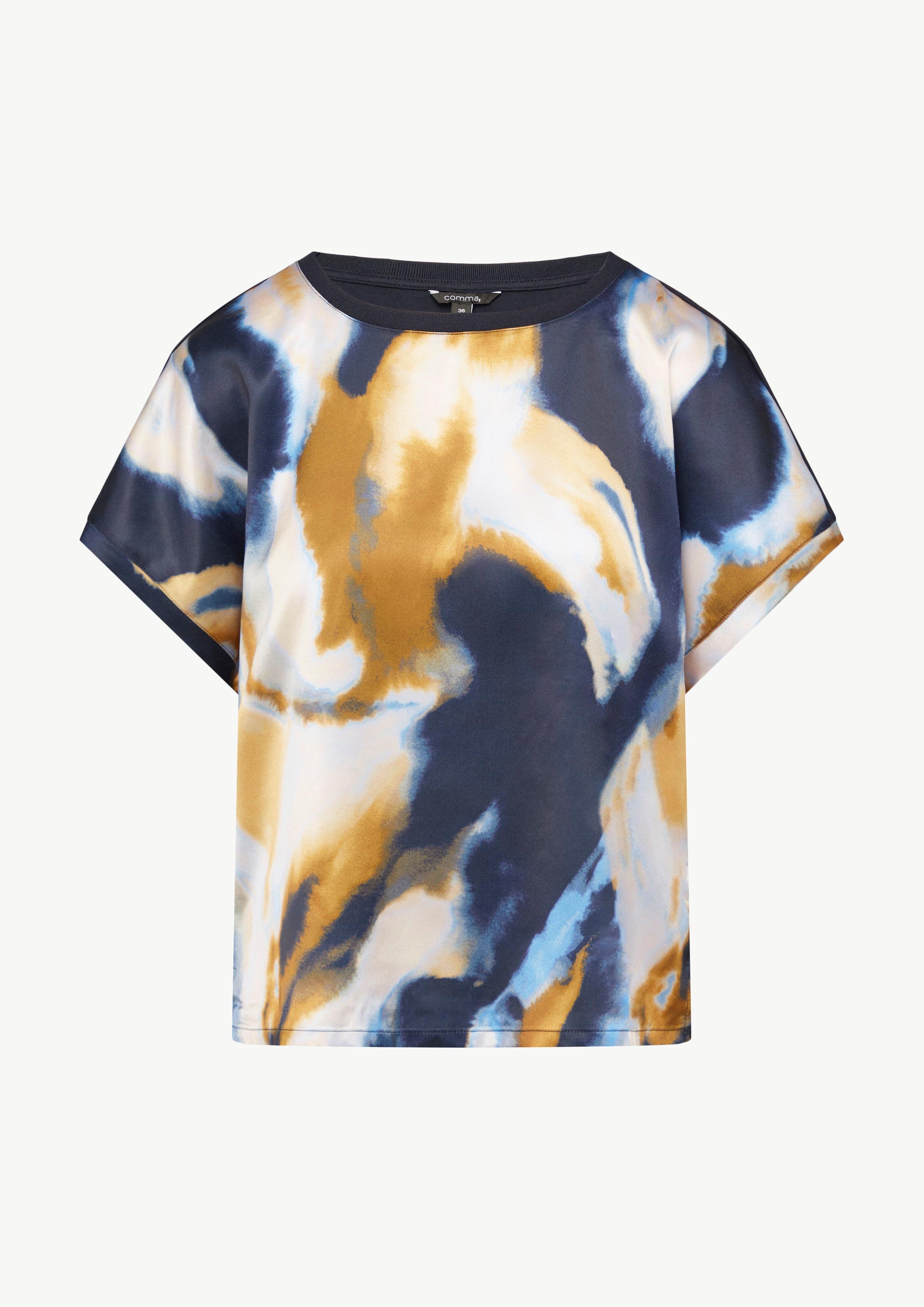 Gemustertes T-Shirt im Fabricmix - royalblau