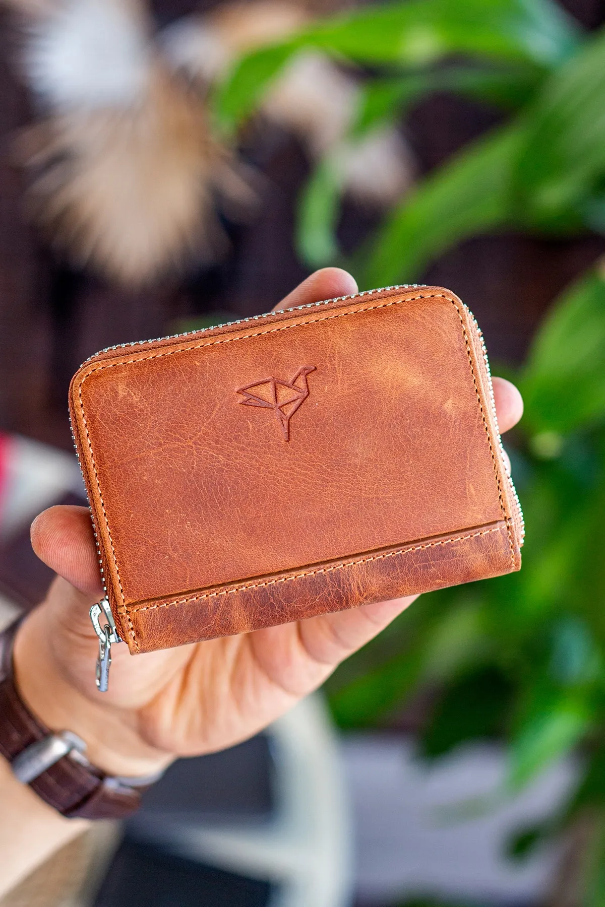 Garbalia  Sydney Crazy Tan Unisex-Geldbörse aus echtem Leder mit Reißverschluss und Münzfach