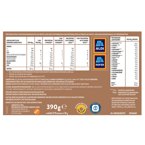 Protein Kaffee, Klassik & Haselnuss, gemischt (2 x 390g = 780g)