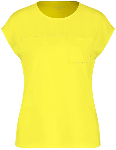 T-Shirt mit Material-Patch und Ziersteinchen
