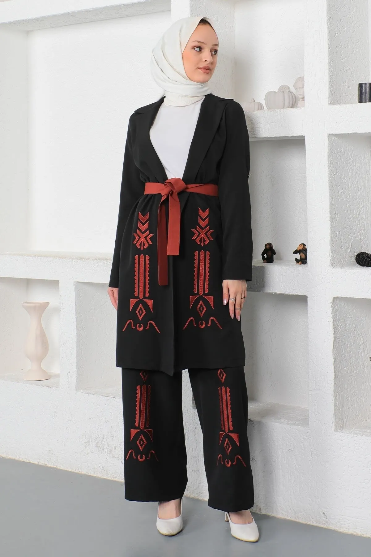 Modamihram  Stickerei-Detailset Schwarz 19002
