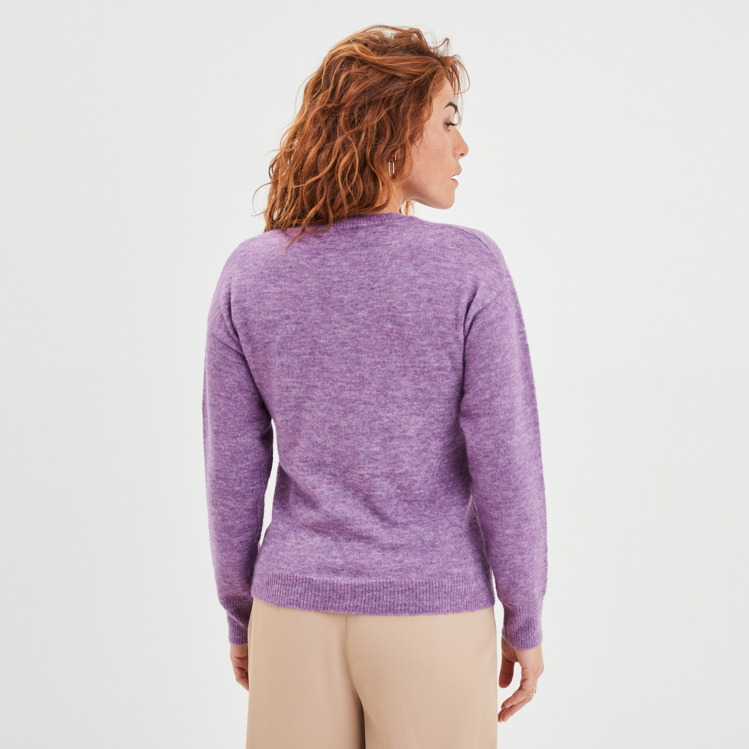Pull col rond manches longues violet femme | La Halle