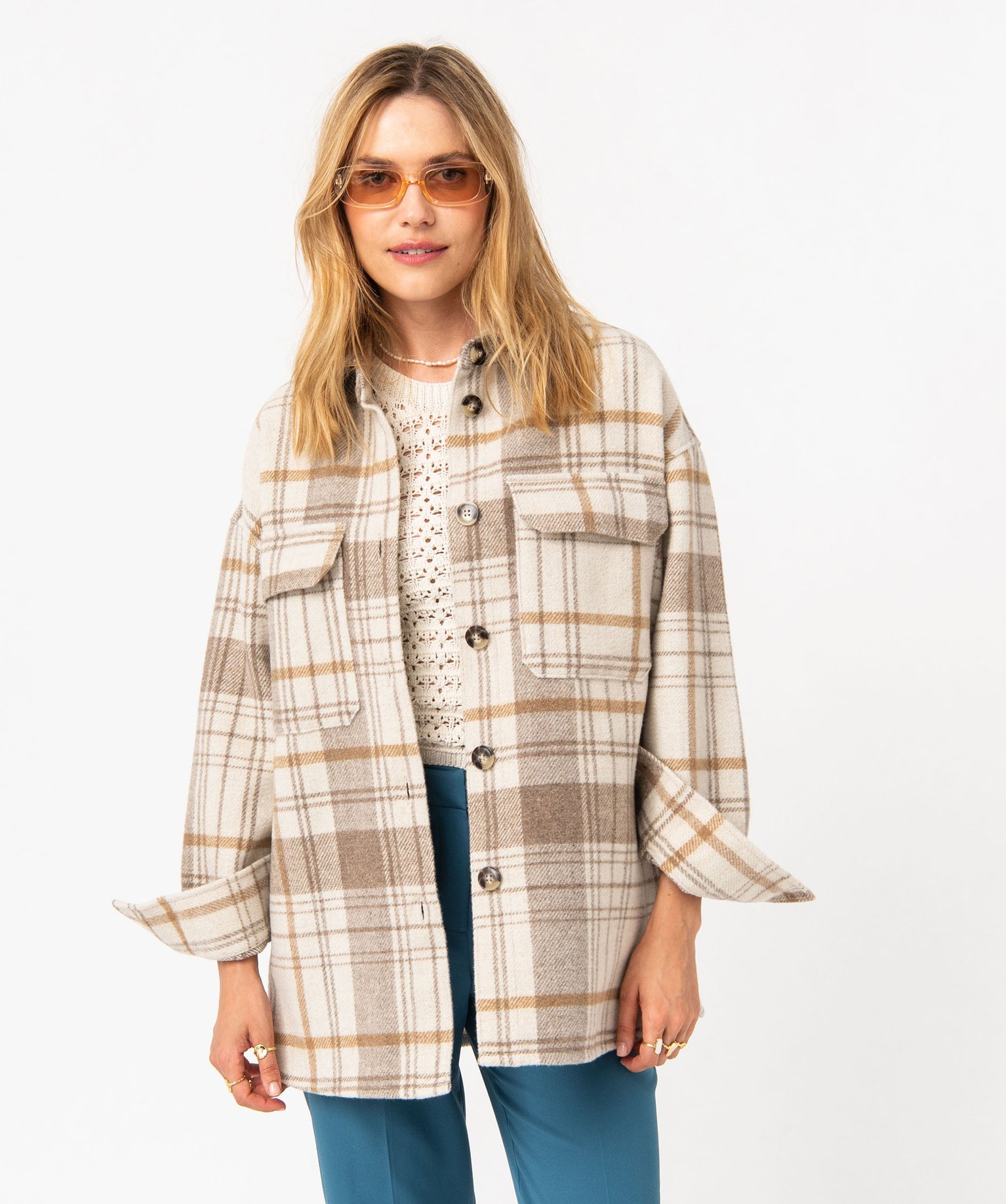 Veste chemise à carreaux avec larges poches femme carreaux | GEMO
