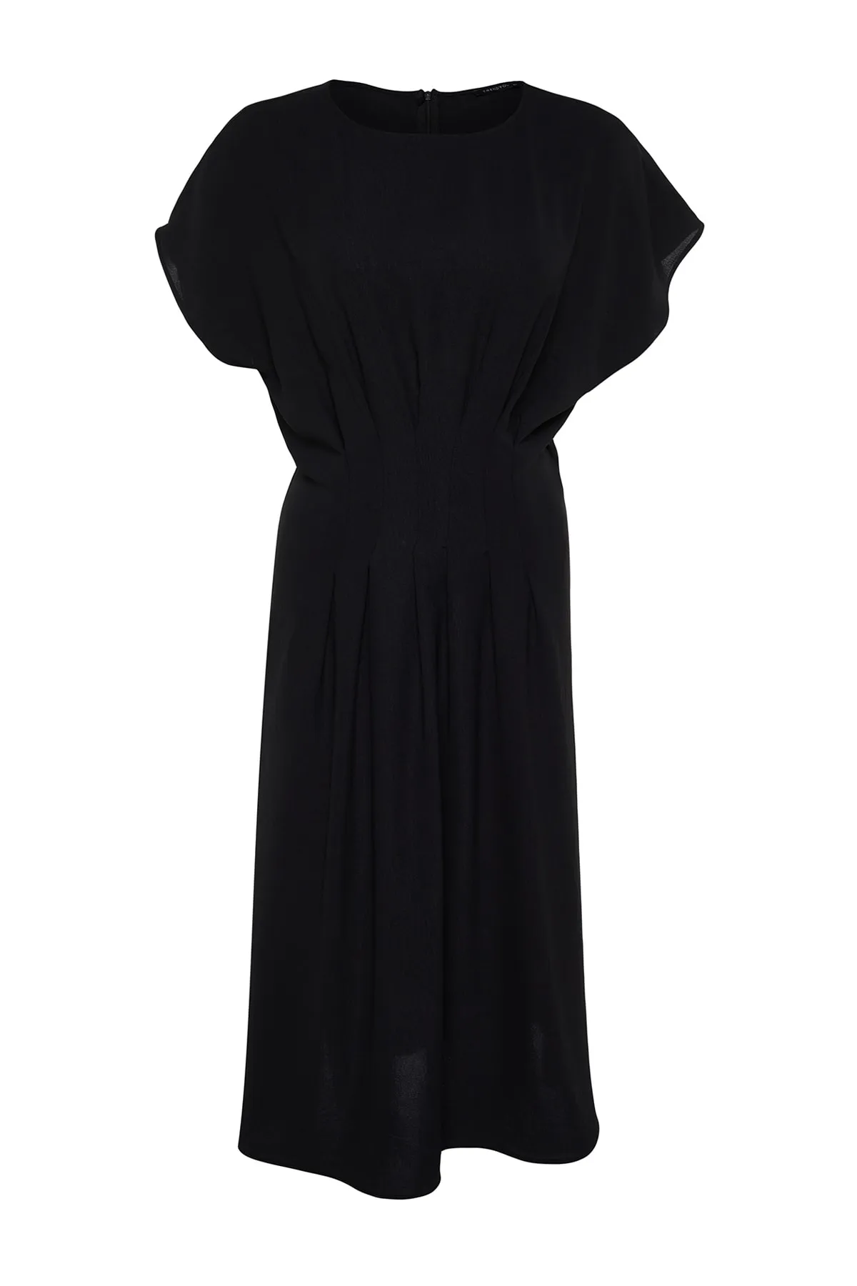 Trendyol Curve  Schwarzes Kleid mit gewebter Taille und Detail TBBSS22EL1713