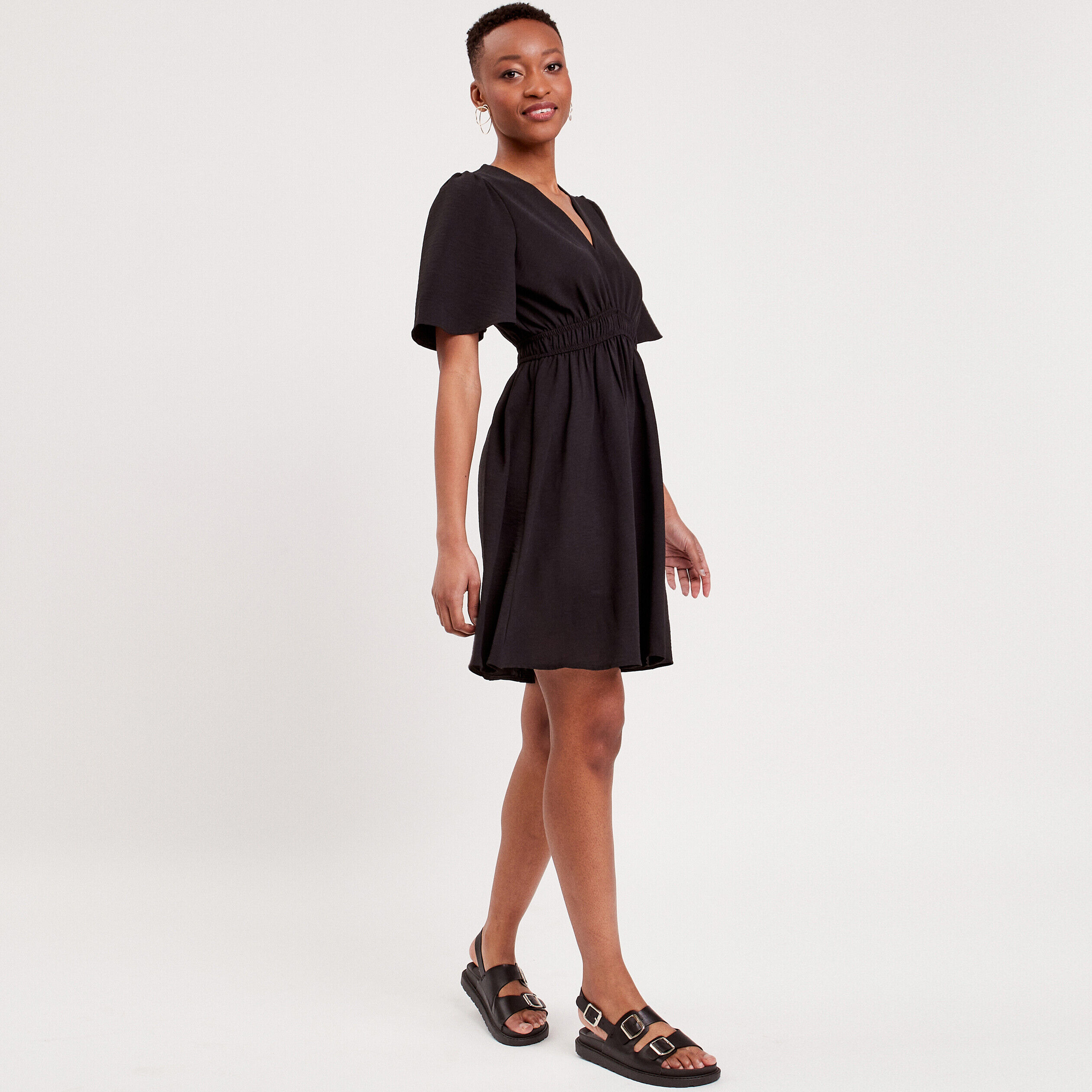 Robe évasée fluide élastiquée noir femme | Cache Cache