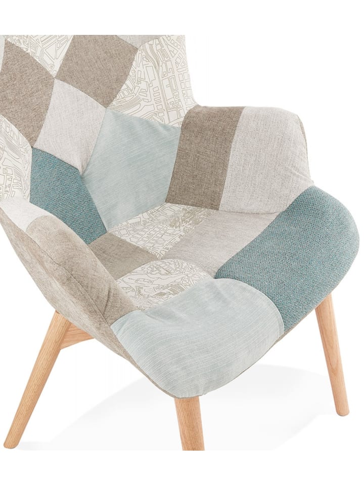 KADIMA DESIGN Lounge Stuhl DAMIAN | Patchwork Sessel mit Eichenholz Beinen günstig kaufen onesize