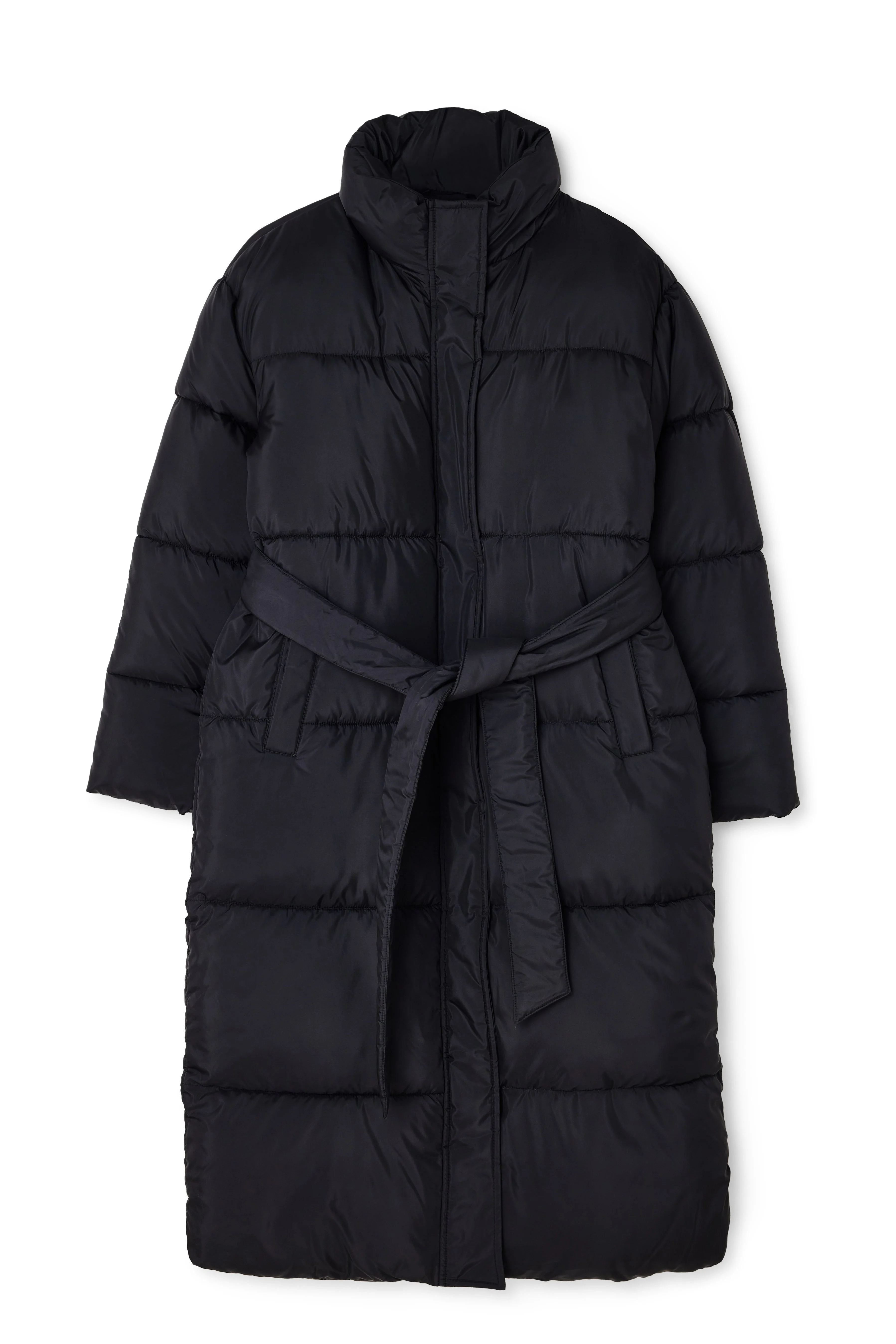 Lange gefütterte Jacke mit Gürtel