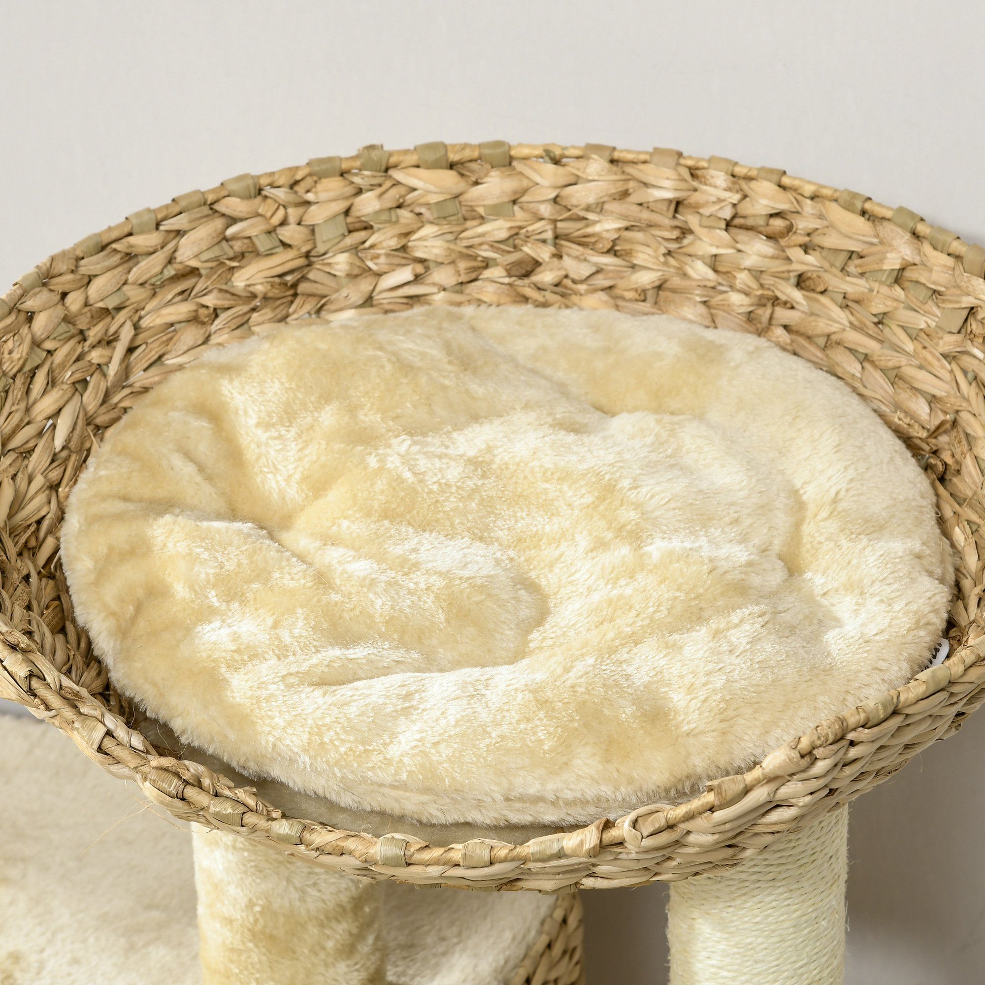 PawHut Kratzbaum Katzenbaum mit 2 Leigefläche Katzenmöbel Wasserhyazinthe, Sisal, Beige, 60L x 40B x 98H cm