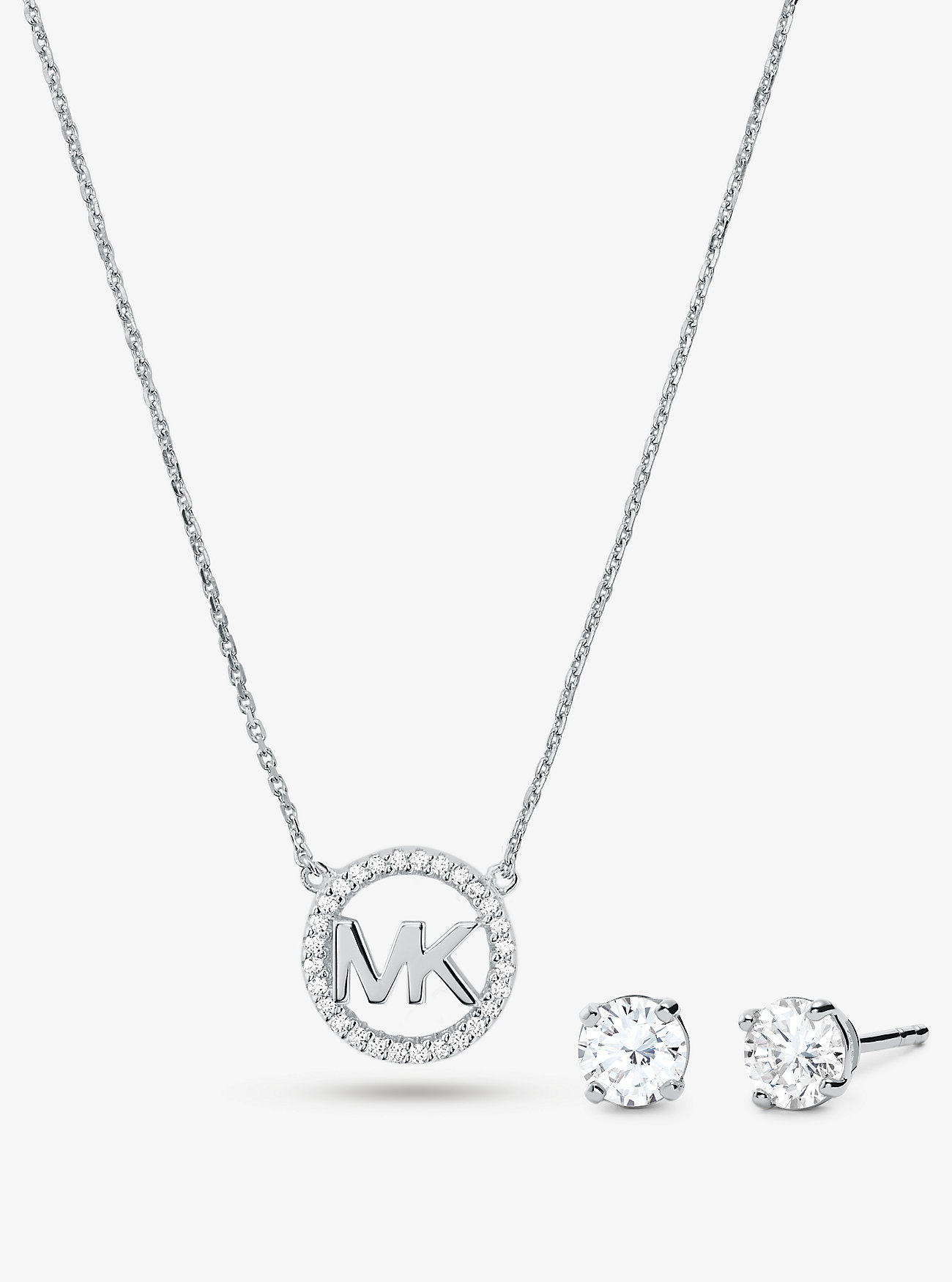 Set composto da collana con ciondolo a logo pavé in argento sterling placcato oro rosa 14 carati e orecchini a perno - ARGENTO