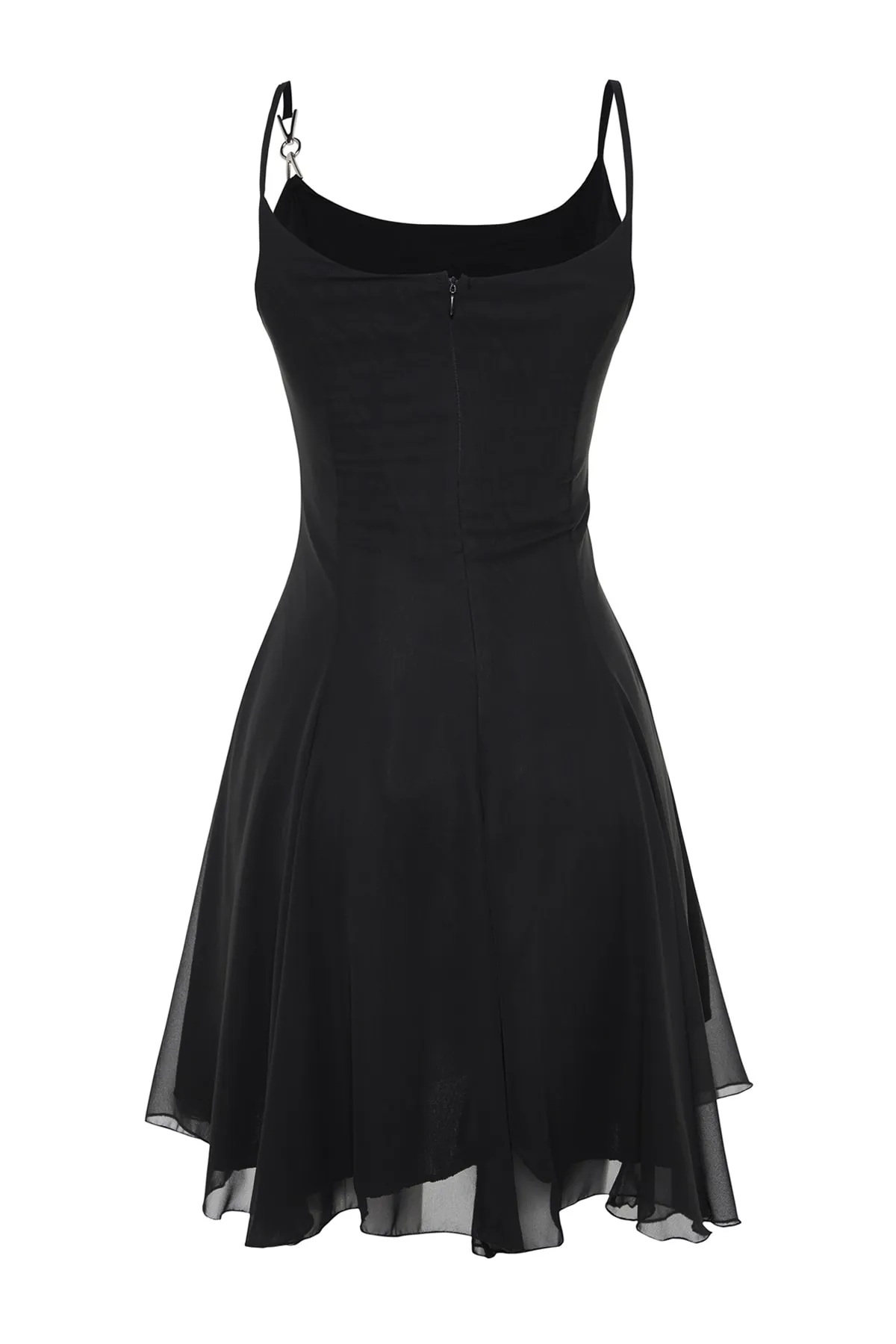 Trendyol Collection  Schwarzes Chiffon-Abendkleid mit offener Taille/Skater-Futter TPRSS23EL00033