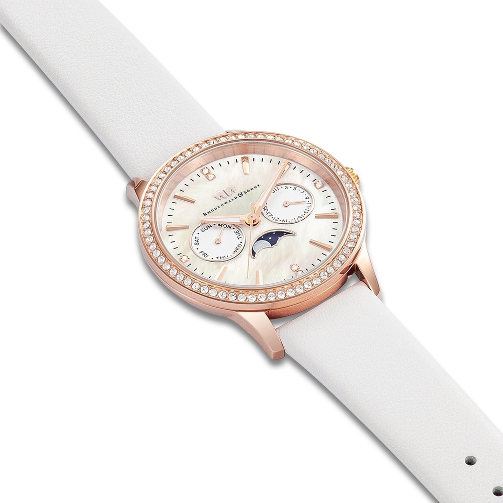 Rhodenwald & Söhne Multifonctions Amidala Or rose Cuir véritable en Blanc Montre