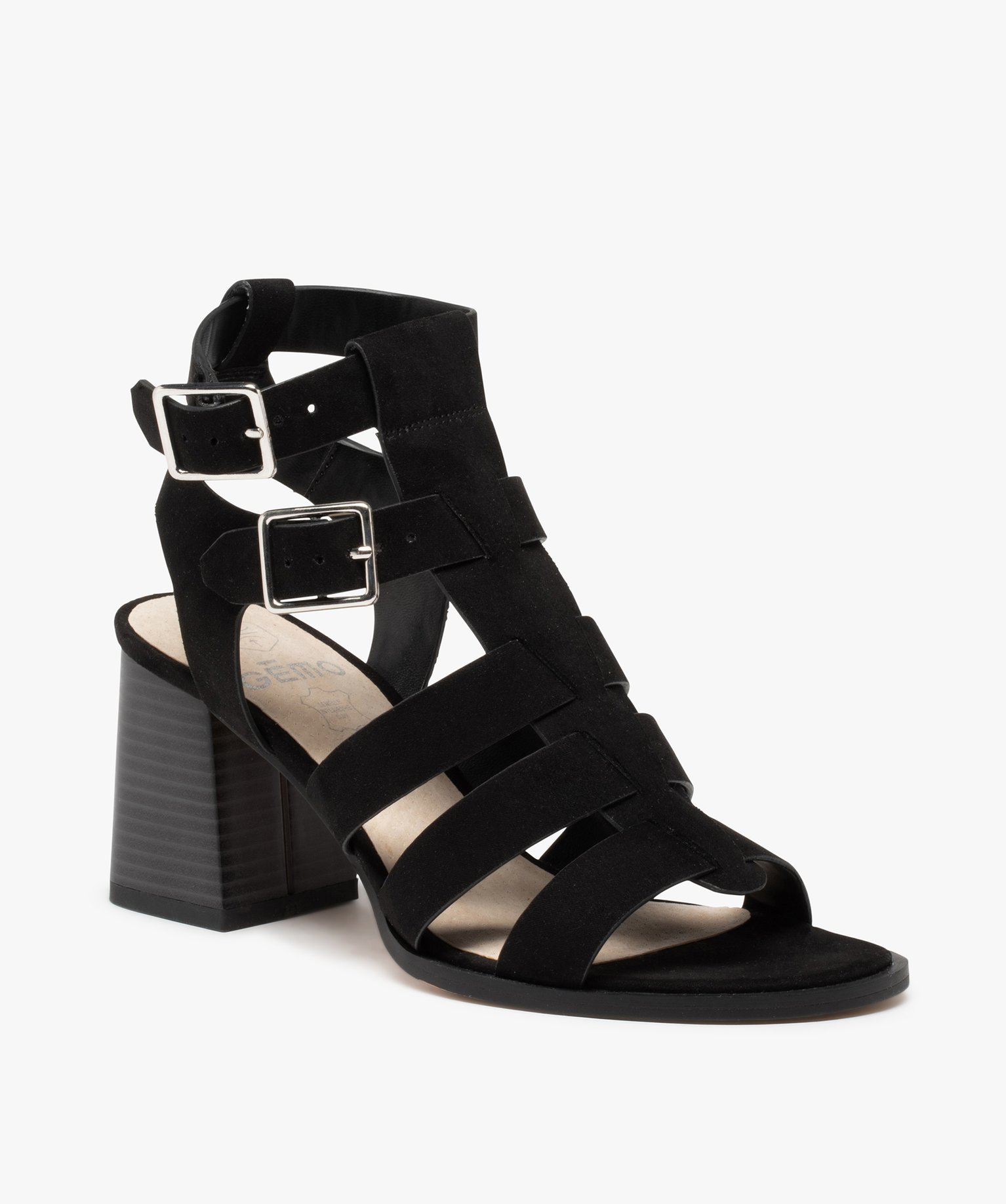 Sandales femme à talon et tige montante style spartiates noir | GEMO